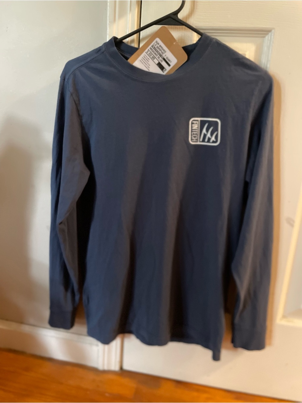 Classic Long Sleeve Crewneck Tee - Navy with Small Chest Logo
